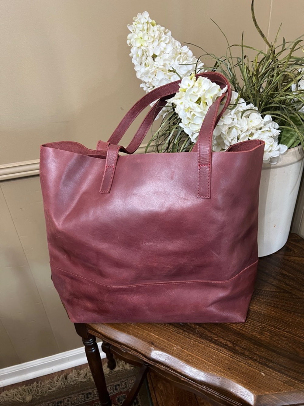 Able Burgundy Leather Tote Bag